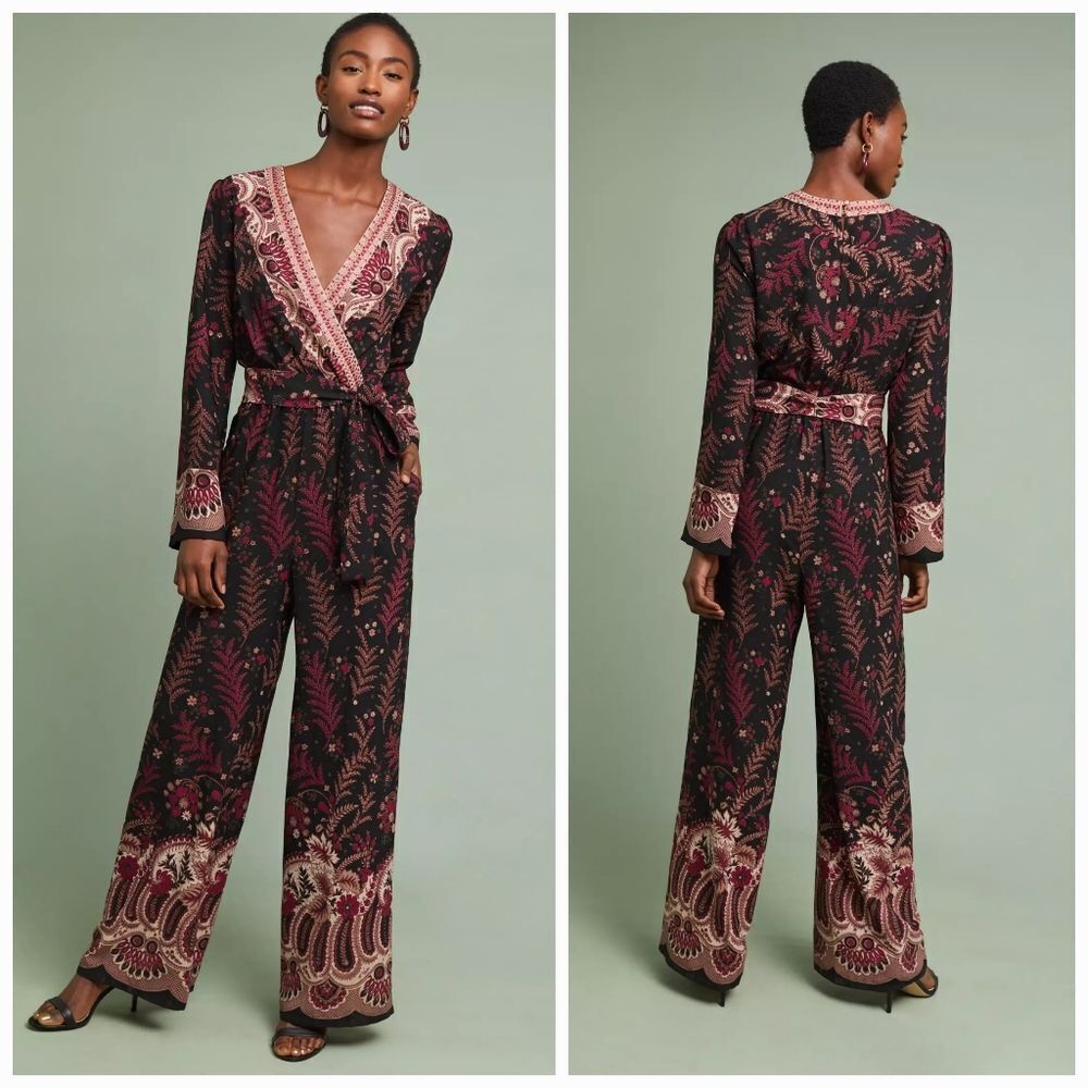 Anthropologie x One September Breezeway Embroidered Wide Leg Belted Jumpsuit M